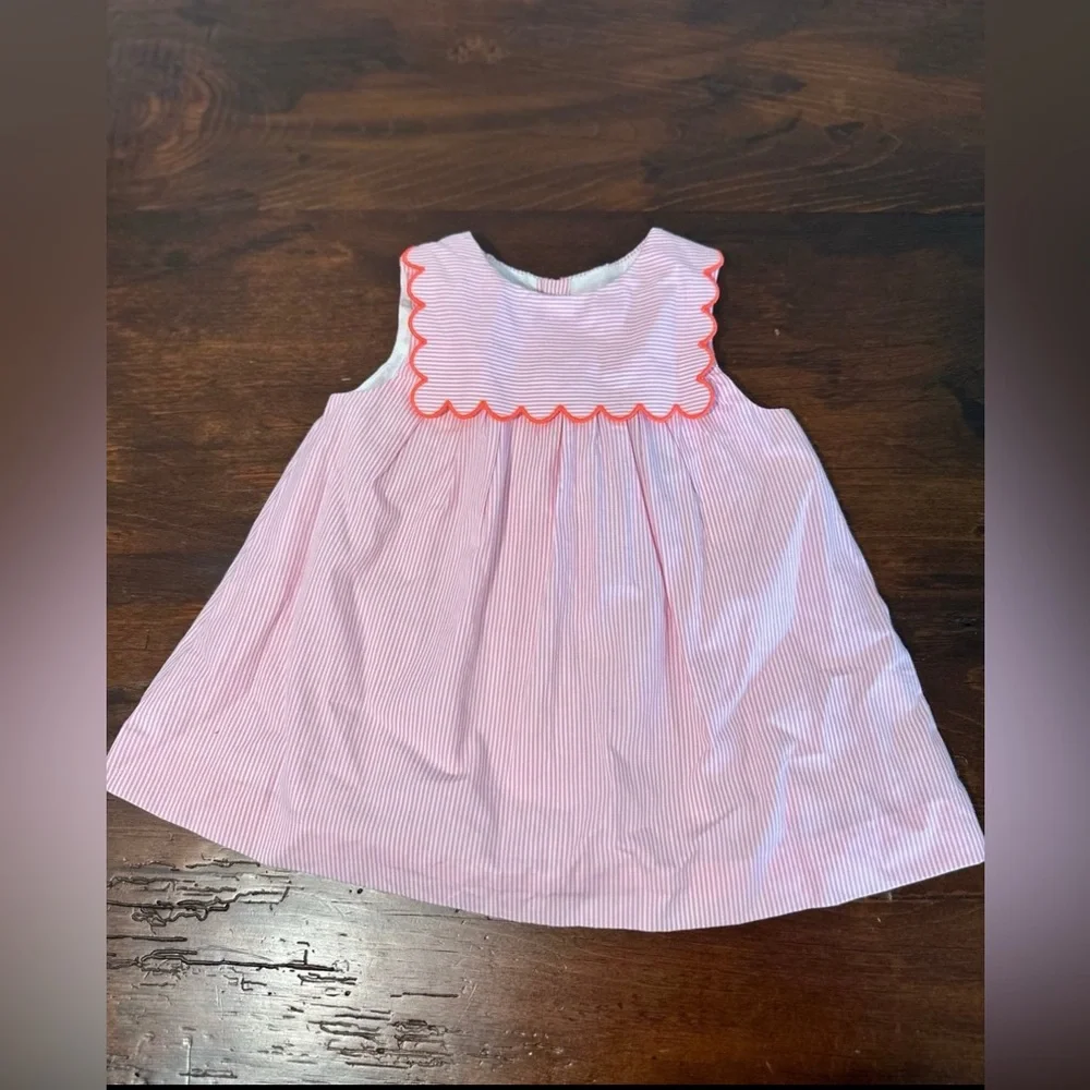 Jacadi Dress Scalloped Striped Baby Girl Pink New with tags 3 Months $89 retail - Picture 3 of 5